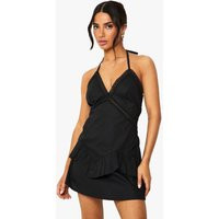 Womens Petite Halter Neck Lace Mini Dress - Black - 4 | boohoo (US & Canada)