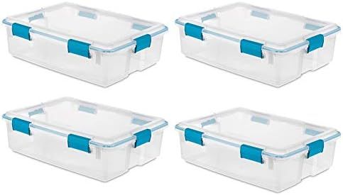 Sterilite 19314304 37 Quart Thin Latched Gasket Plastic Storage Bin (4 Pack) | Amazon (US)