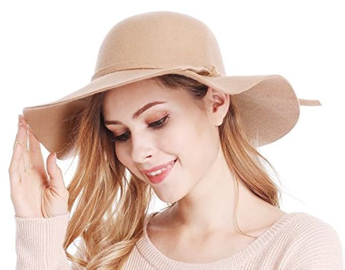 Bienvenu Women's Wide Brim Wool Ribbon Band Floppy Hat | Amazon (US)