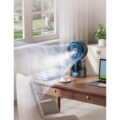 DREO Portable Evaporative Cooler Table Fan W/remote 6 Speeds 150° Oscillation 3 Modes 1.5l Water Tank 12h Timer, Grey | Wayfair North America