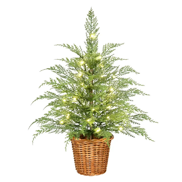 24" Pre-Lit Green Cypress Artificial Christmas Tree with 30 Warm White Twinkle LED Lights, by My_... | Walmart (US)