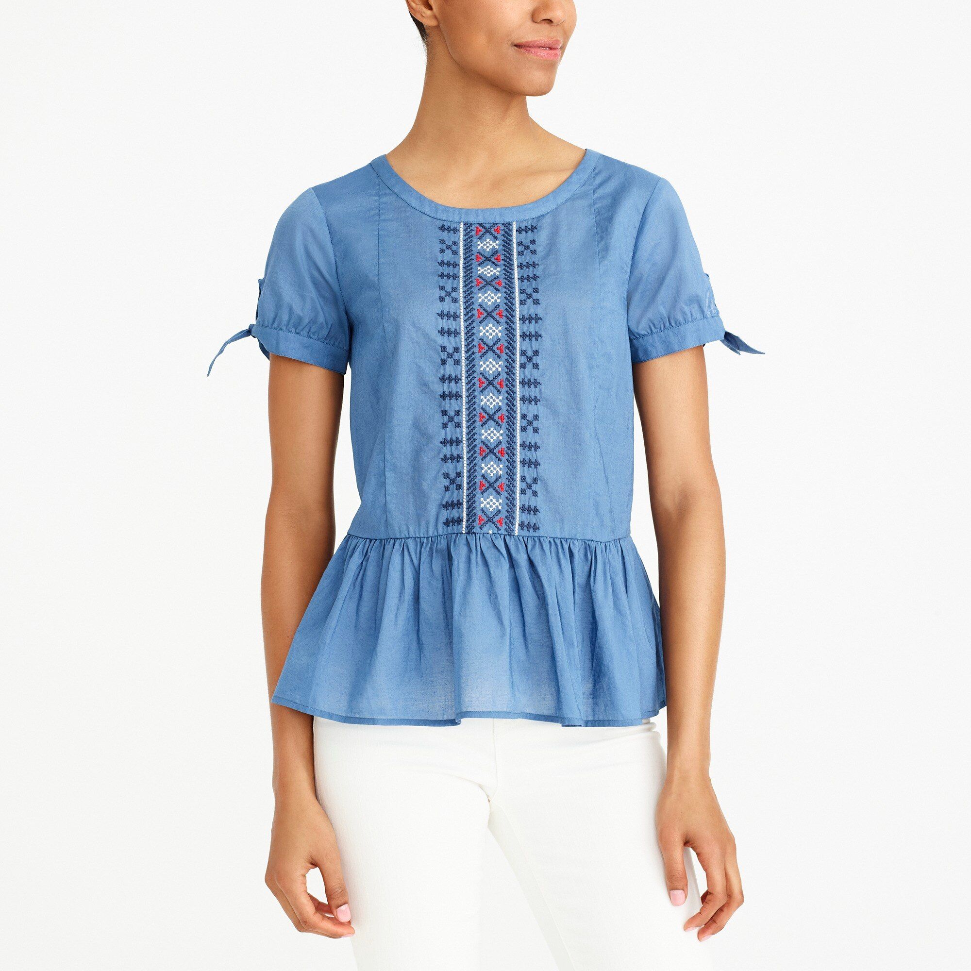 Embroidered tie-sleeve T-shirt | J.Crew Factory