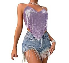 SOLY HUX Women's Sexy Halter Backless Asymmetrical Hem Bandana Metallic Cami Crop Tops | Amazon (US)