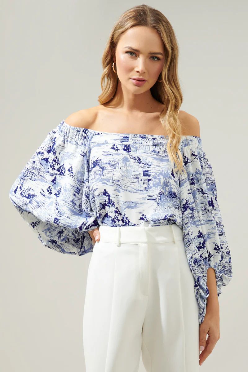 Francine Toile Sky Off the Shoulder Balloon Sleeve Top | Sugarlips
