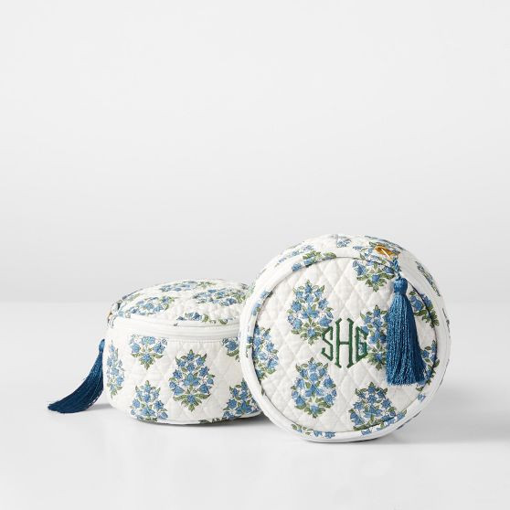 Block Print Quilted Round Travel Pouch | Mark and Graham