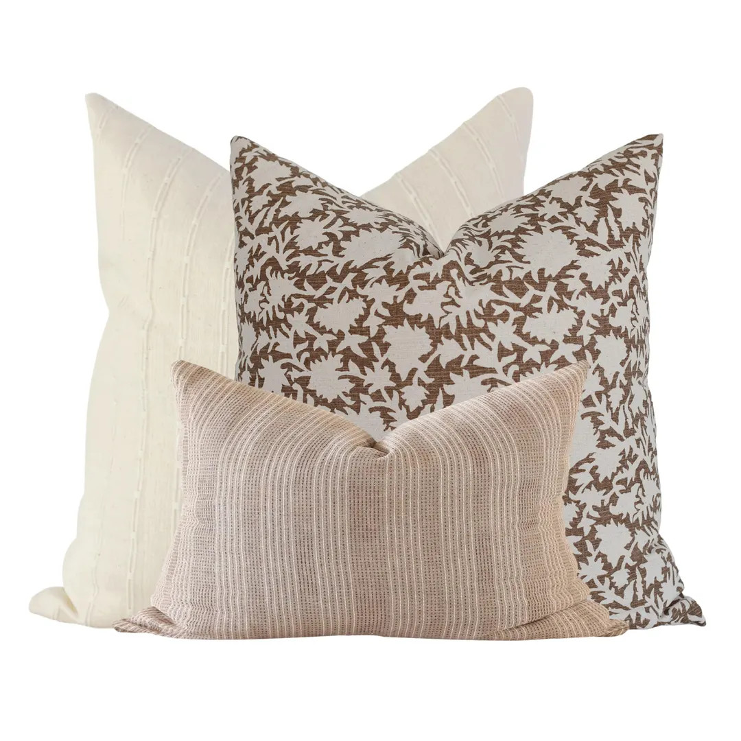 Fall Pillow Cover Set: Farmhouse Block Print, Neutral Accent Pillows - Etsy | Etsy (US)