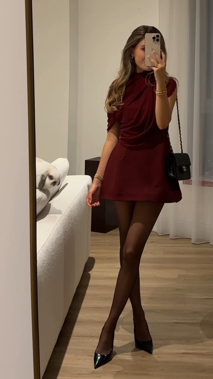 A burgundy cherry red moment for OddMuse 💋🍒 this gorgeous draped mini dress is the perfect party wear, date night, evening wear piece! Styled with patent leather court heels and black Chanel bag…and a cute little addition 🐰♥️

#LTKstyletip #LTKpartywear #LTKautumn