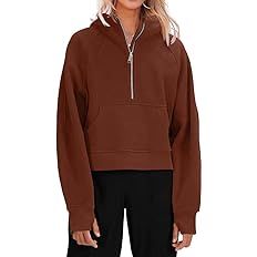 Womens Hooded Pullover Sweatshirts Half Zipper Crop Hoodie Fleece Lined Collar Zip Up Hoodies Cro... | Amazon (US)