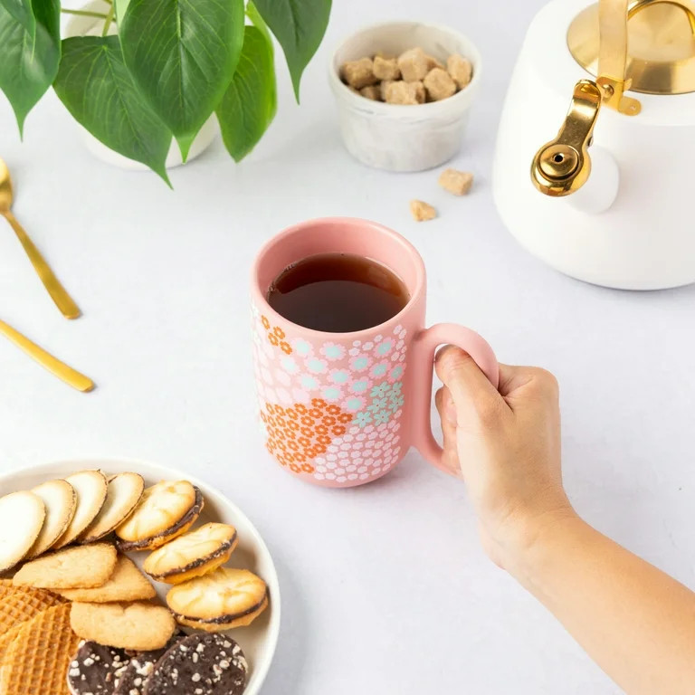 Thyme & Table 19.6 fl oz Pink Flowers Soft Touch Stoneware Mug | Walmart (US)