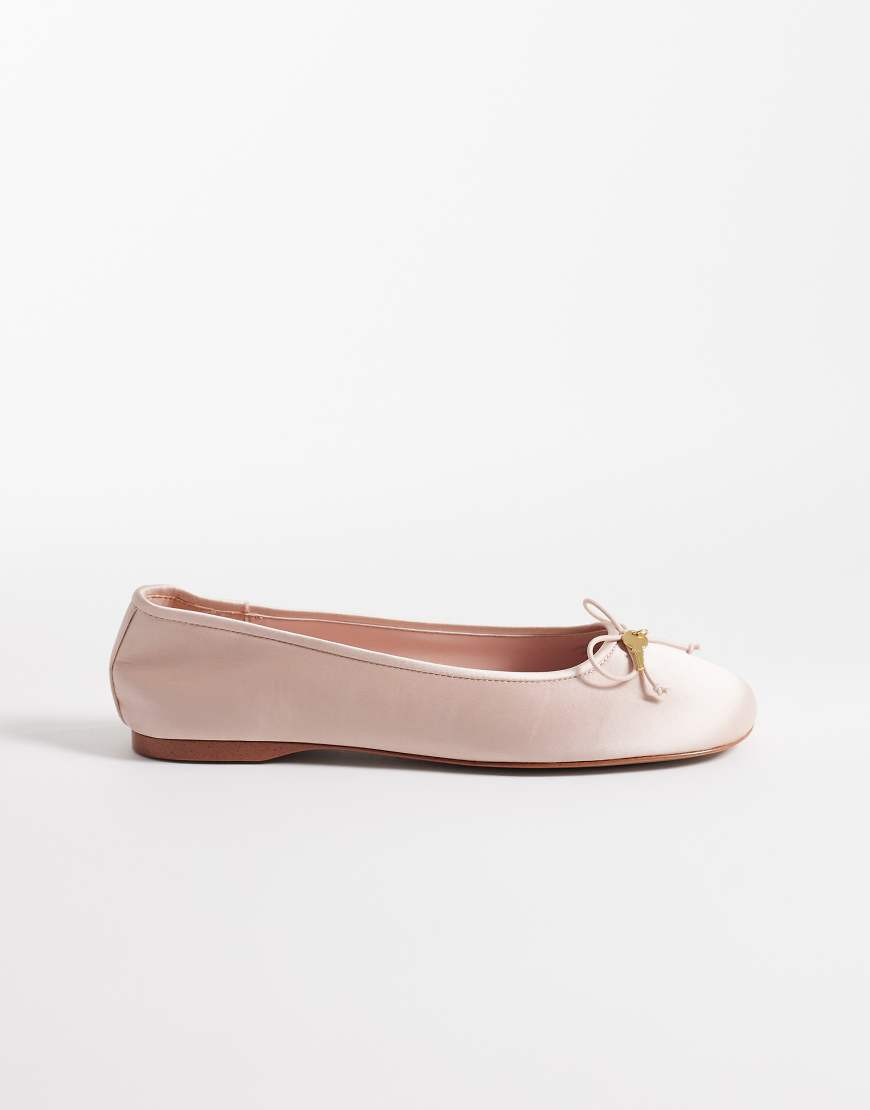 Mango satin ballet flats with key charm detail in baby pink | ASOS (Global)