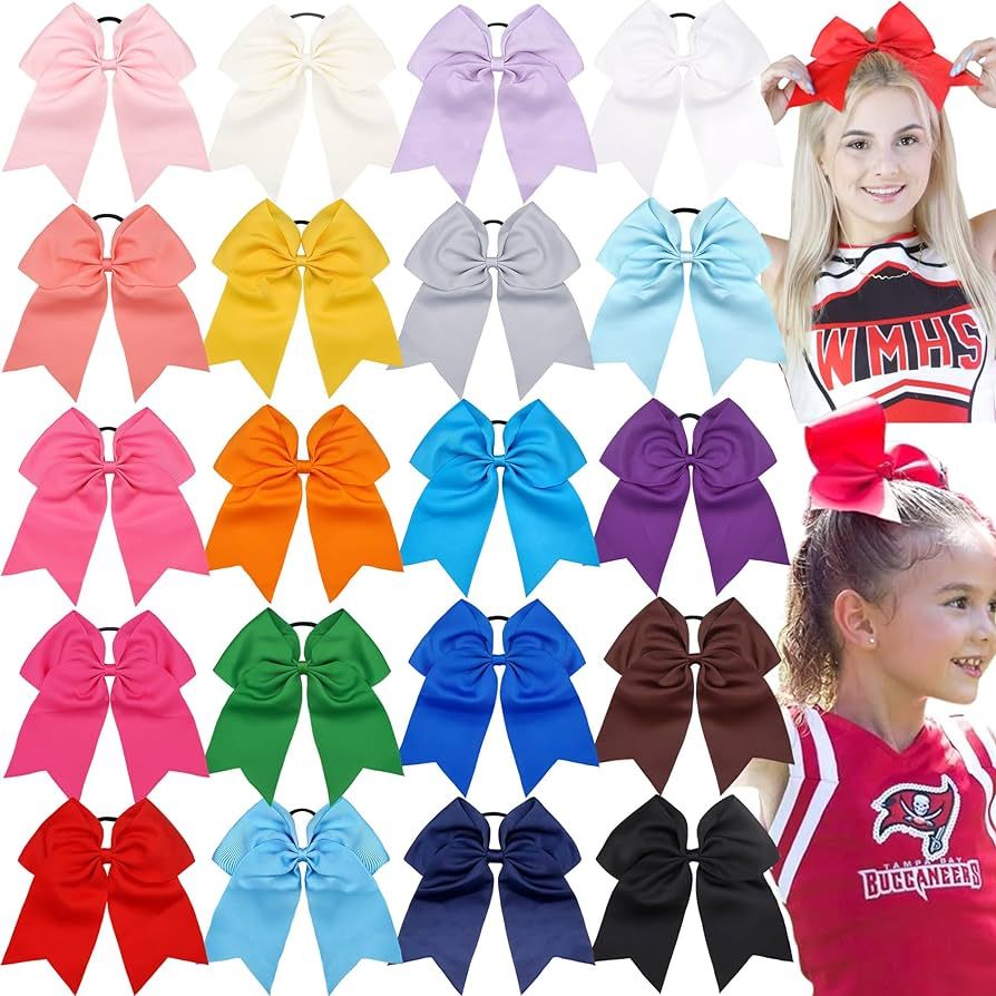 JOYOYO 20Pcs 8" Large Cheer Bows for Girls Ponytail Holder Grosgrain Ribbon Cheerleading Bows Ela... | Amazon (US)