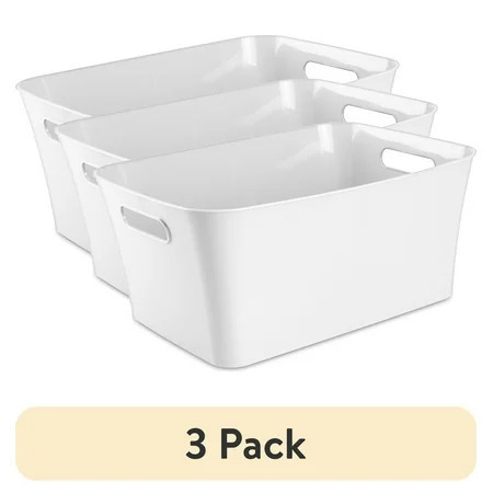 (3 pack) Mainstays Large White Plastic Storage Bin, 15.5 in x 11.4 in x 7 in | Walmart (US)