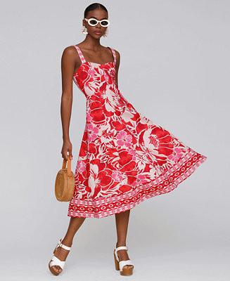 Women's Fit & Flare Floral-Print Midi Dress | Macy's