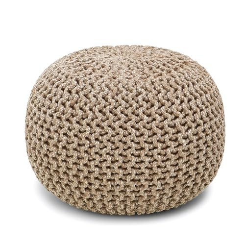 REDEARTH Round Pouf Ottoman - Hand Knitted Cable Boho Poof Home Décor Pouffe Circular Footrest for Living Room - Nursery - Bedroom - Lounge 100% Cotton (18”x18”x14”) - Beige Ivory | Amazon (US)