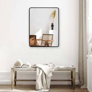 24 in. W x 32 in. H Matte Black Brushed Framed Deco Mirro Rectangle Modern Decorative Wall Mirror for Entrance Hall | The Home Depot