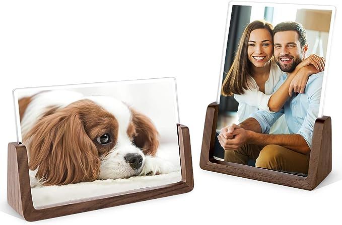 Mixoo Picture Frame 2 Pack - Rustic Wooden Photo Frames with Walnut Wood Base and High Definition... | Amazon (US)