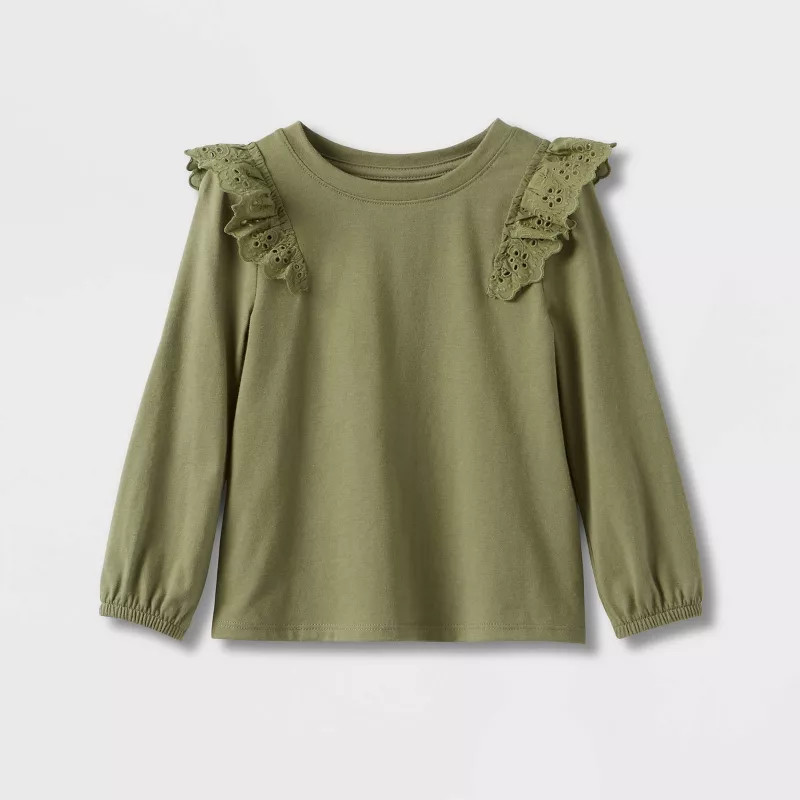 Toddler Girls' Knit Long Sleeve Eyelet Top - Cat & Jack™ | Target