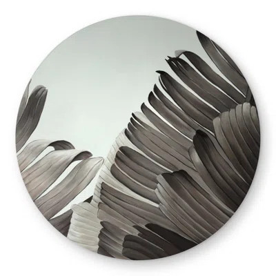 Grayscale Tropical Leaves Rug - Beige Round Outdoor Decor | Wayfair North America
