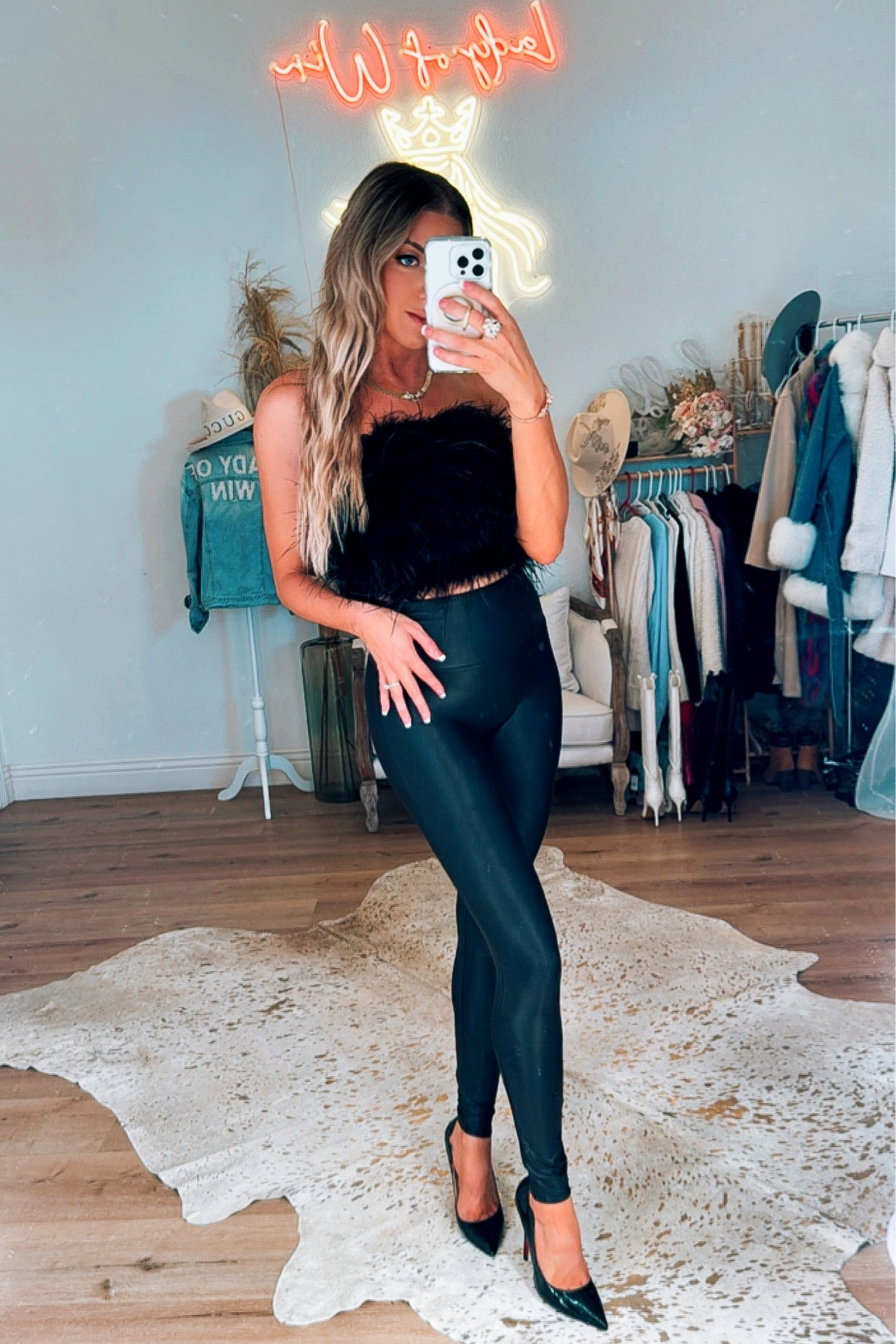 Date night outfit
Feather top, faux leather leggings spanx 

#LTKCyberWeek #LTKstyletip #LTKSeasonal