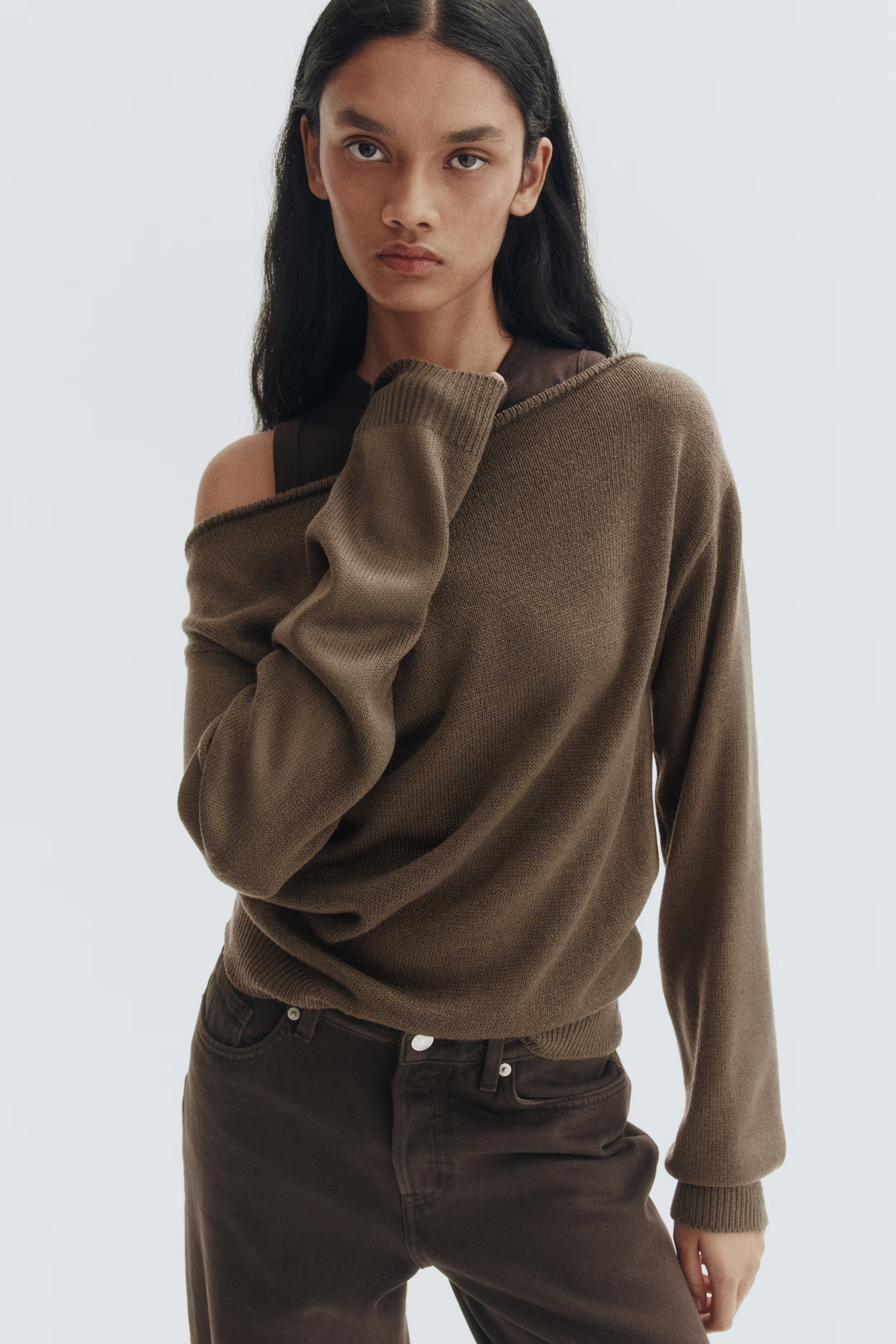 Off-the-Shoulder Sweater - Dark taupe - Ladies | H&M US | H&M (US + CA)