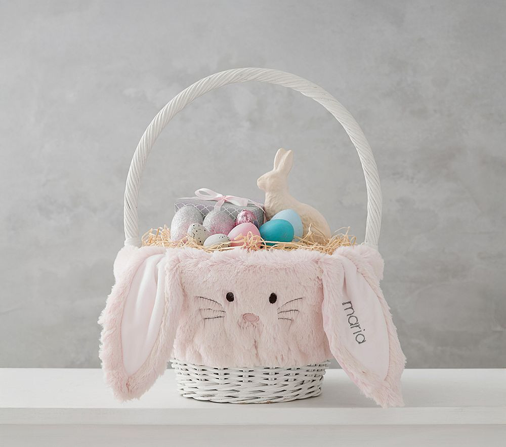 Pink Fur Long-Ear Bunny Small Easter Basket Liner | Pottery Barn Kids