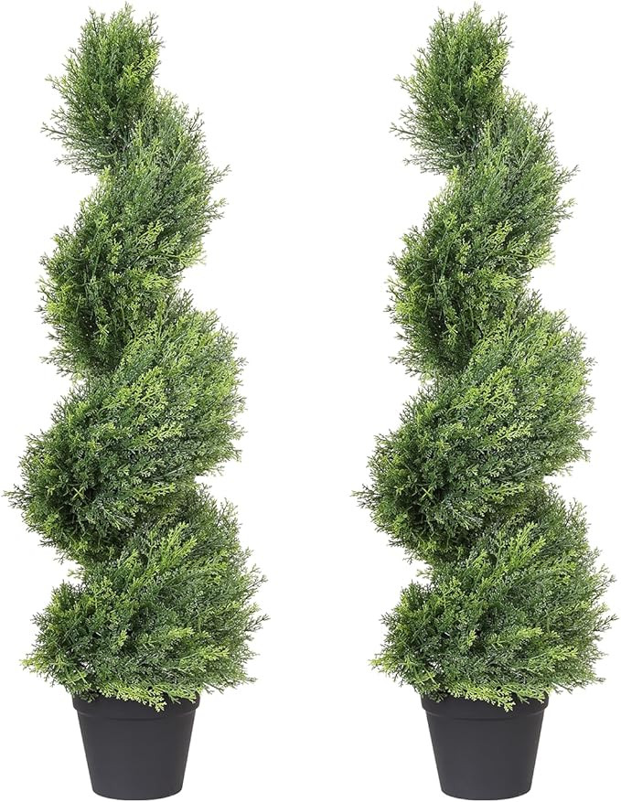 THE BLOOM TIMES 3ft Artificial Spiral Topiary Trees Outdoor Set of 2 – Faux Cedar Cypress Bushe... | Amazon (US)