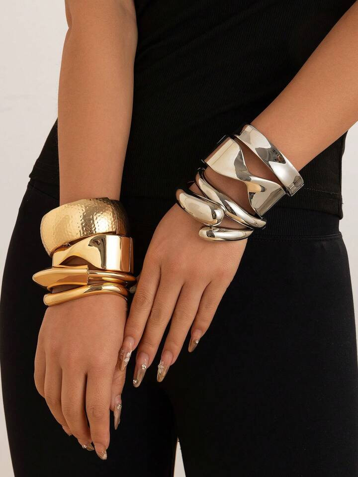 1pc Fashionable Minimalist Style Multi-Element Metal Geometric Cuff Bracelet For Women, Durable G... | SHEIN