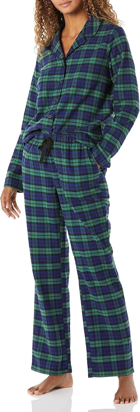 Amazon Essentials Womens Flannel Long-Sleeve Button Front Shirt and Pant Pajama Set | Amazon (US)