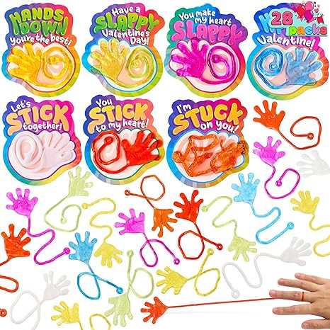 JOYIN 28 Pack Valentine's Day Sticky Hands with Cards, Classroom Exchange Gift for Kids, Classroo... | Amazon (US)
