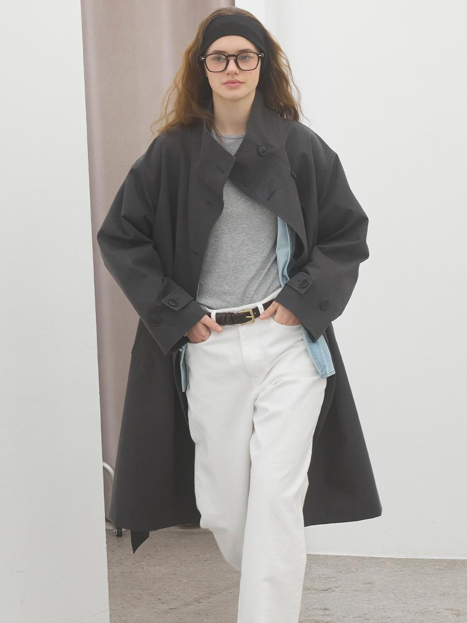 HIGH NECK TRENCH COAT [CHARCOAL] | W Concept (US)