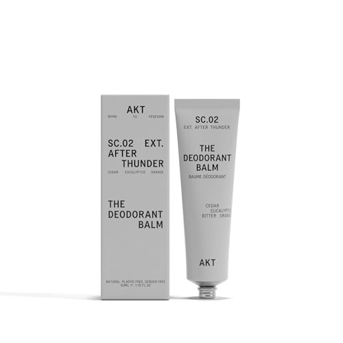 AKT, THE DEODORANT BALM. Award winning, multi-use, natural deodorant. Plastic Free. Gender Free. Aluminium Free. 100% effective — 1 tube lasts up to 3 months. SC.02 AFTER THUNDER. 50ml | Amazon (UK)