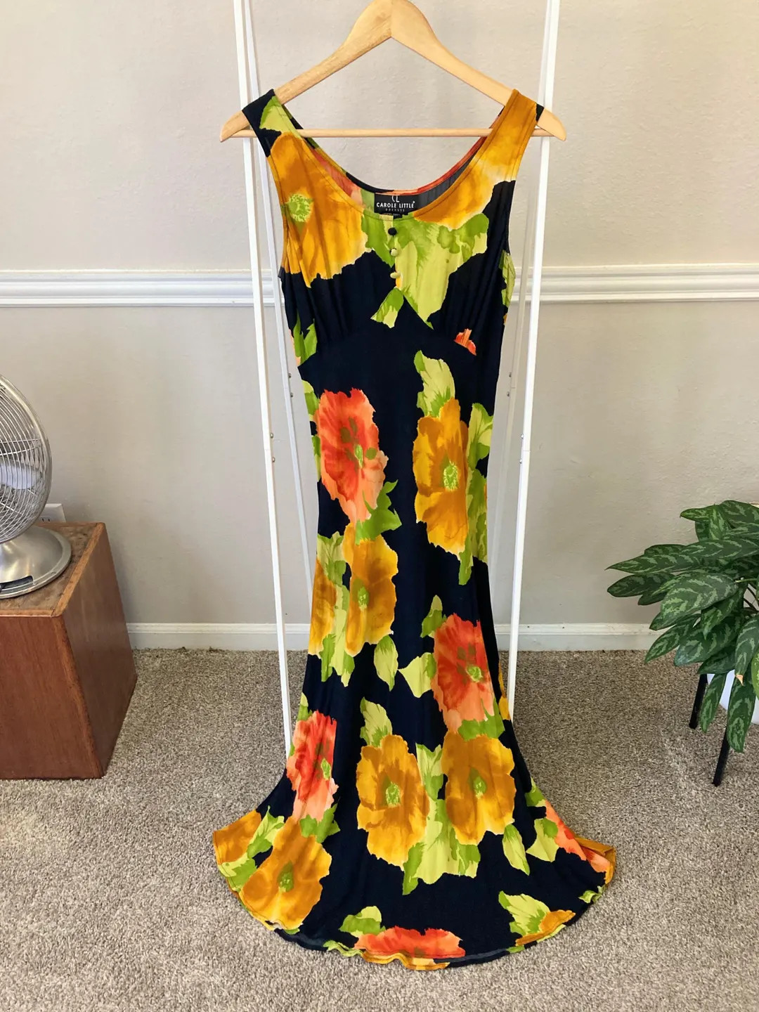 Vintage 90s Dress, Women 10, Black Rayon Floral Maxi Dress, Carole Little - Etsy | Etsy (US)