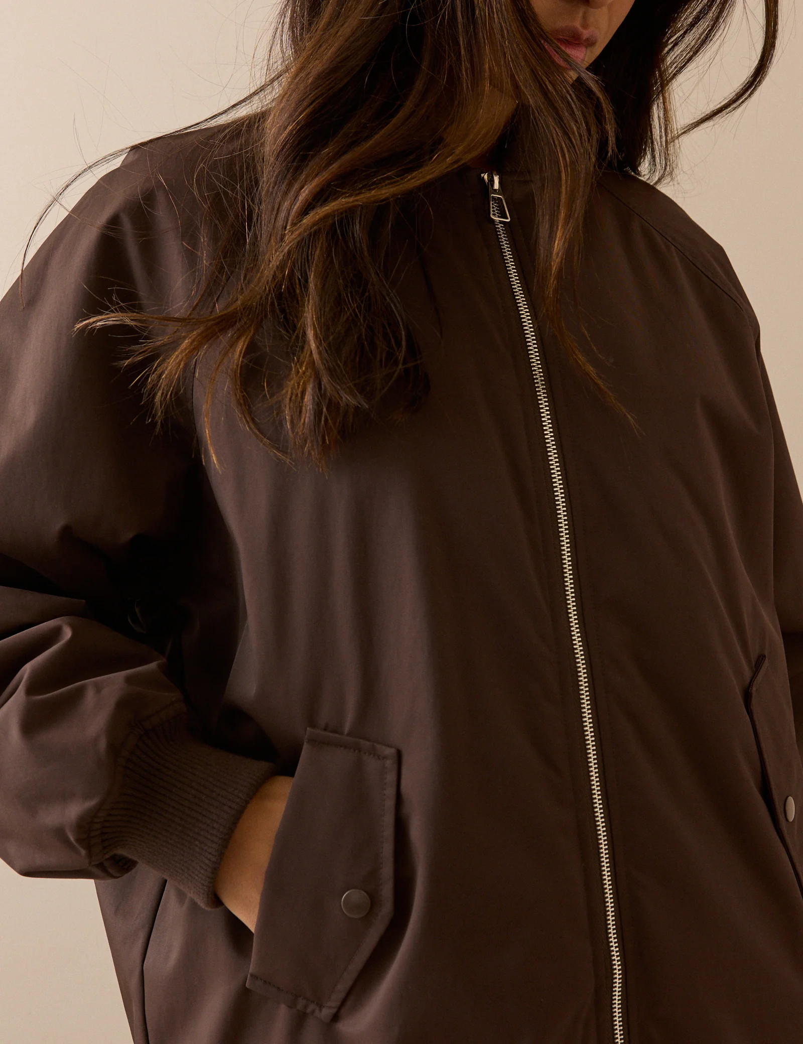 Chocolate Brown Longline Oversized Bomber Jacket | Nobody's Child