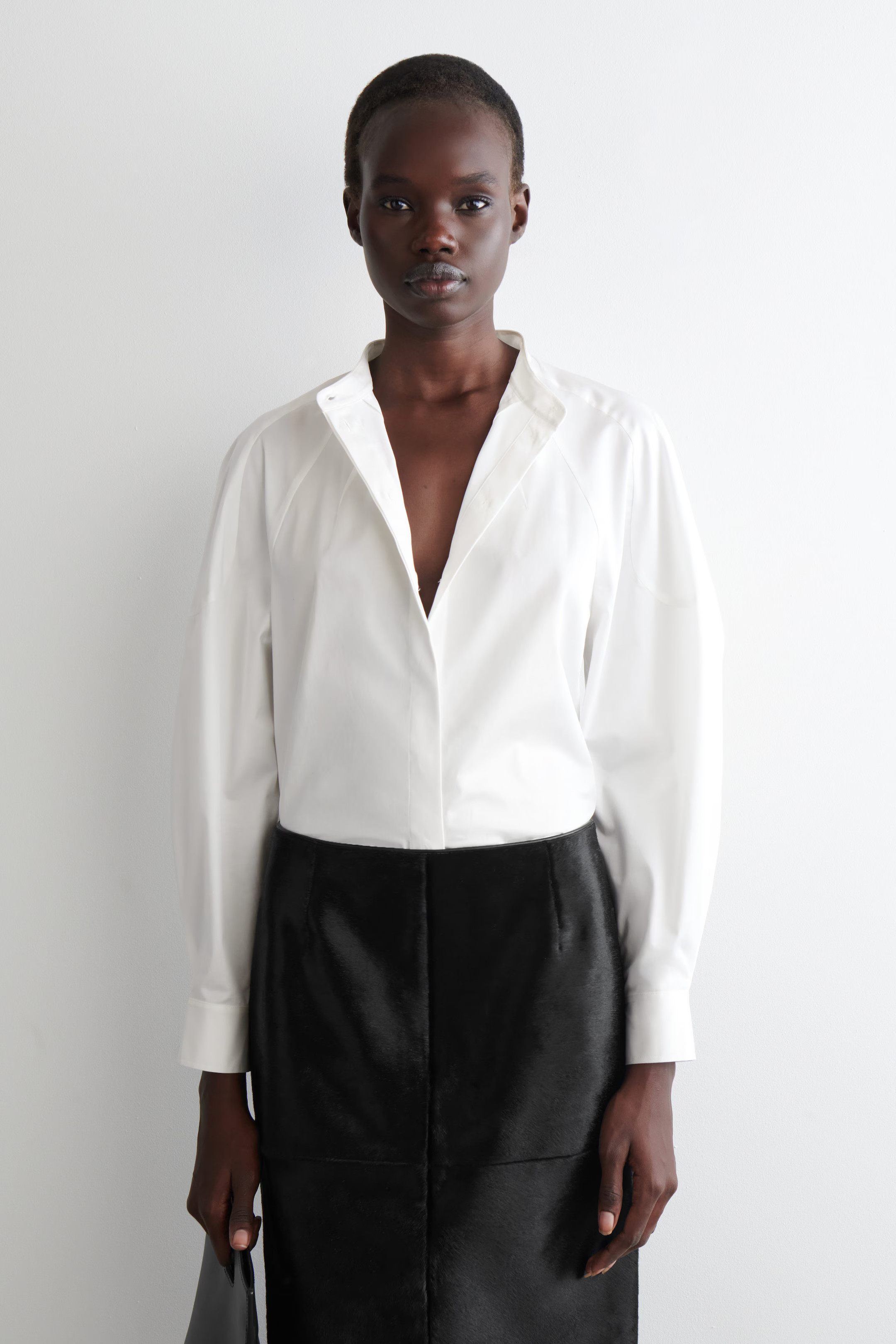 COLLARLESS COTTON SHIRT - WHITE | COS GB | COS UK