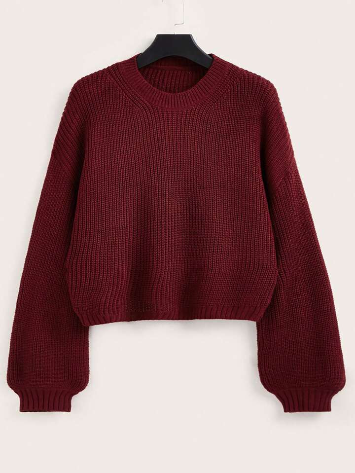 SHEIN Essnce Jersey suelto de tejido de punto de cuello redondo, hombros caídos y manga larga, u... | SHEIN