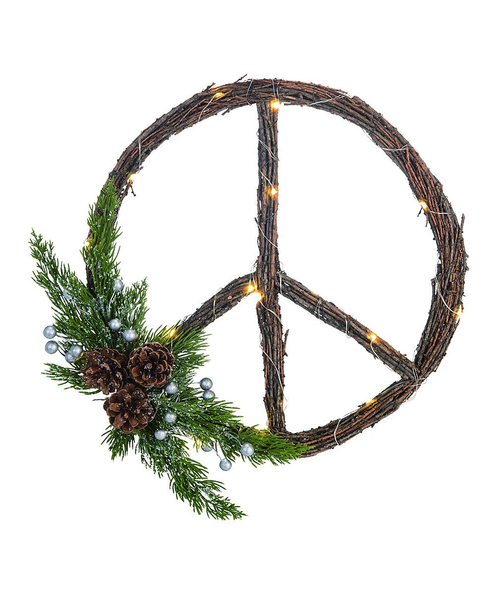 Transpac Wreaths - Green & Brown Light-Up Peace Sign Wreath | Zulily