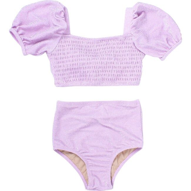 Two Piece High Waist Smocked Set, Shimmer Lilac - Shade Critters Swim | Maisonette | Maisonette