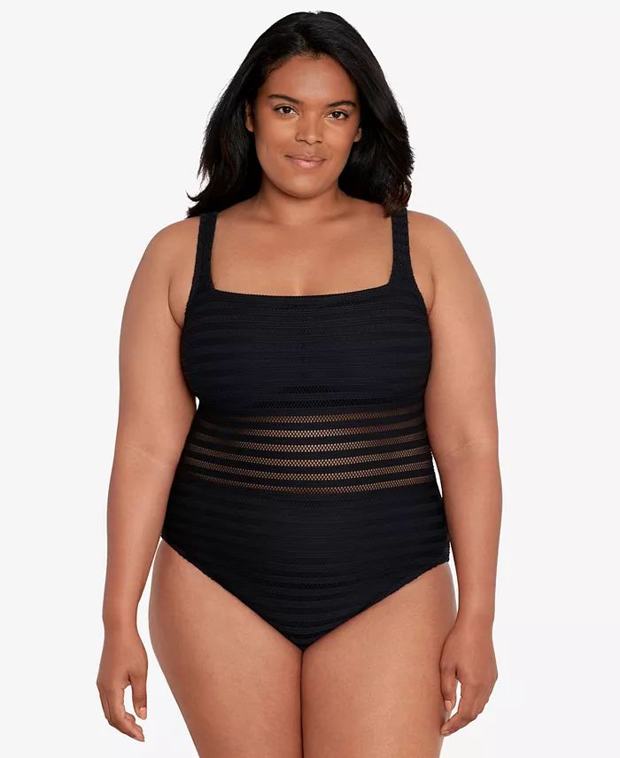 Plus Size Illusion-Stripes One-Piece Swimsuit | Macys (US)