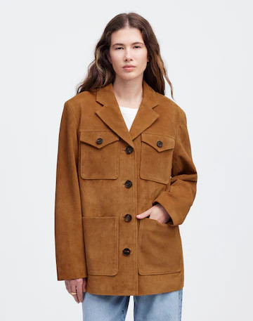 Long Chore Blazer in Suede | Madewell
