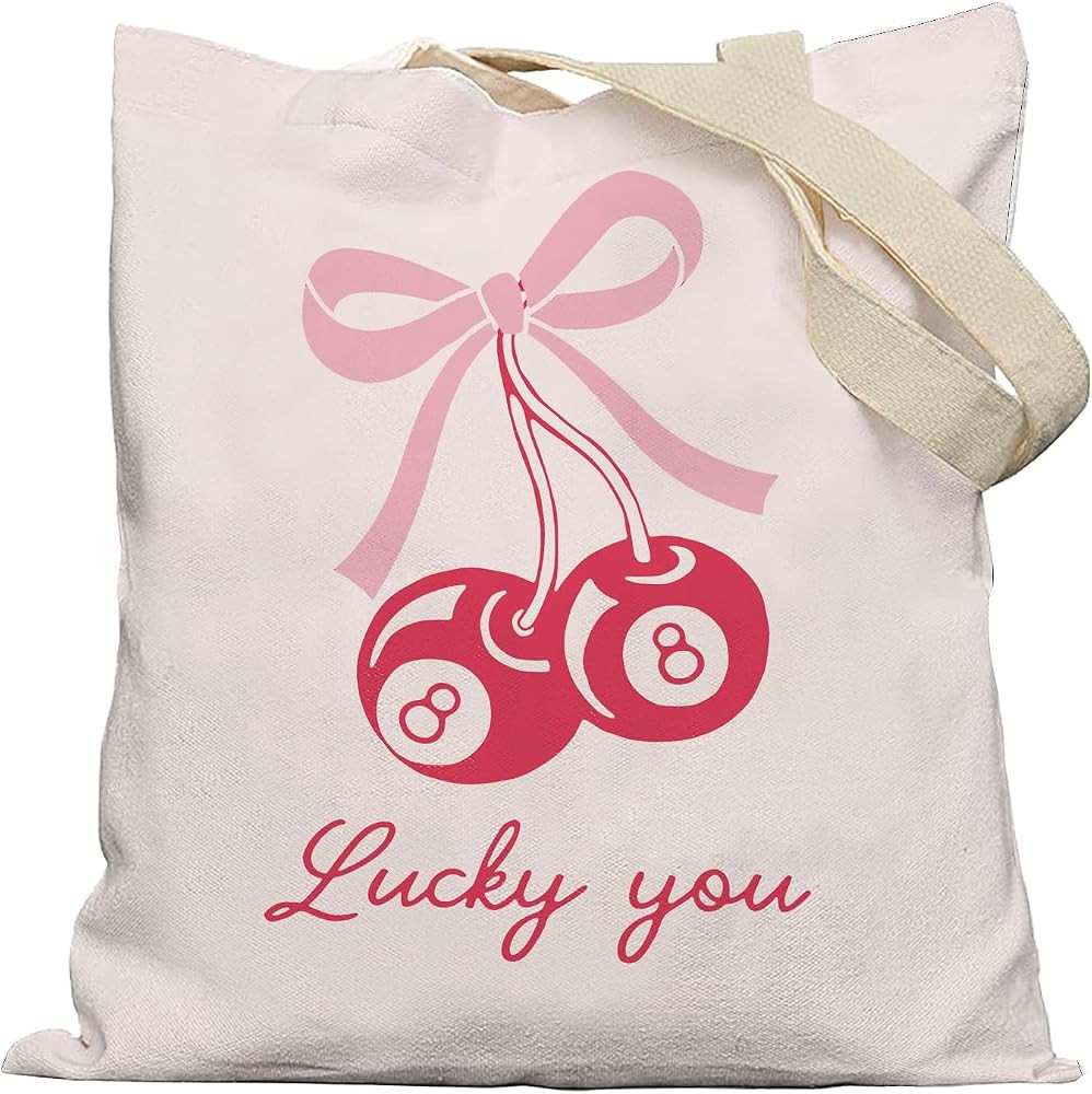 Coquette Pink Bow Lucky Magic 8 Ball Cherry Canvas Tote Bag Aesthetic, Preppy Trendy Gifts for Wo... | Amazon (US)