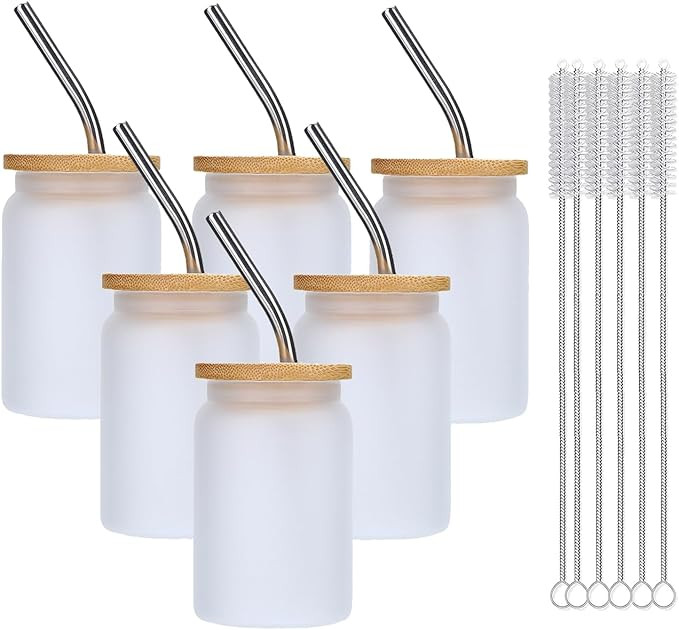 Mini Drinking Glasses 6pcs Set - 3.5oz Small Shot Can Glass with Straw Brushes and Bamboo Lids Cu... | Amazon (US)