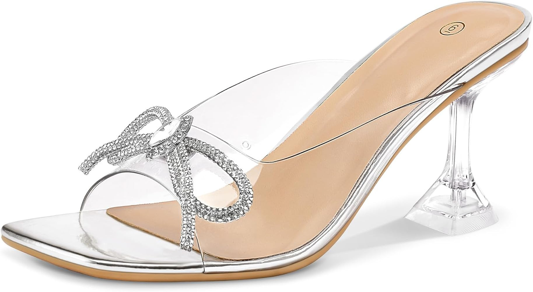 mysoft Women's Clear Heeled Sandals Square Toe Transparent Stiletto Mules Open Toe Slip on Dress ... | Amazon (US)