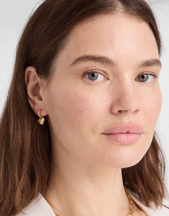 Engine Turned Heart Huggie Hoop Earrings | Madewell