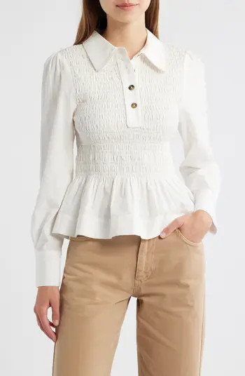 Hazel Smocked Peplum Polo Shirt | Nordstrom