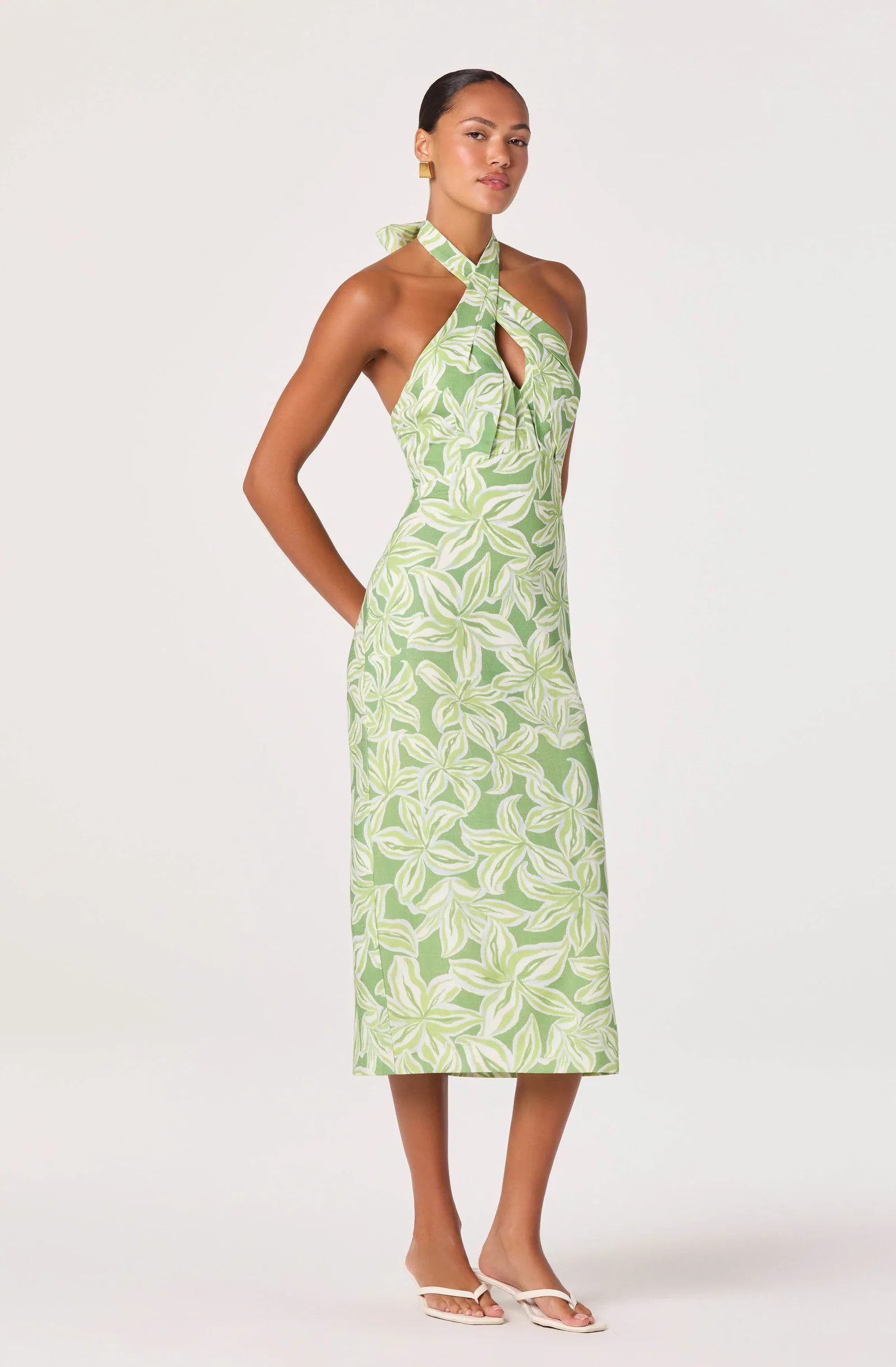 Anita Halter Keyhole Midi Dress - Tropical lime floral / XS | ASTR The Label (US)