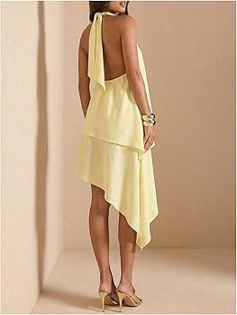 Verdusa Women's Halter Summer Dresses Ruffle Tie Backless Sleeveless Wedding Guest Dress | Amazon (US)