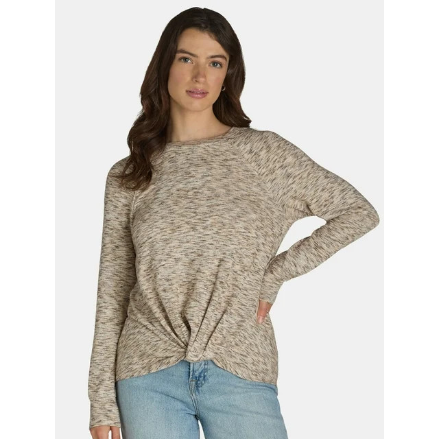 Time and Tru Women's Hacci Knot Front Top, Sizes S-XXXL | Walmart (US)