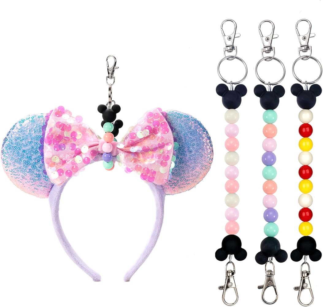 3PCS Mouse Ear Holder for Backpack Bag Beaded Keychain Theme Park Trip Essentials Headband Displa... | Amazon (US)