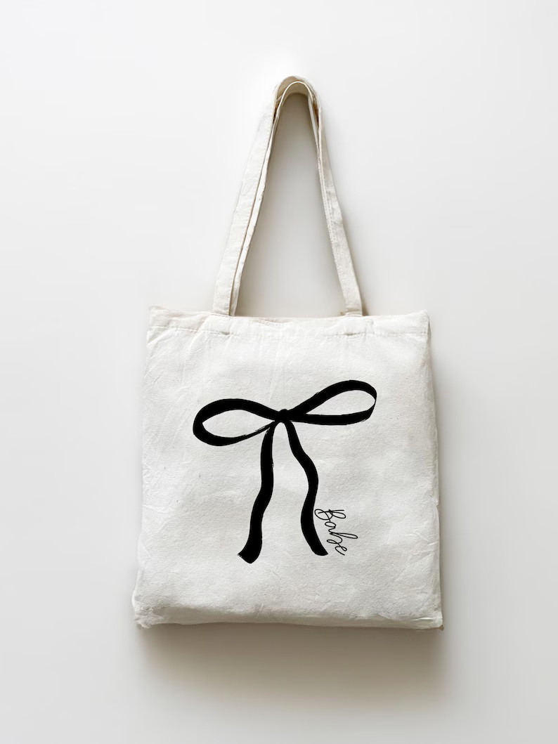 Bridesmaid With Bow Tote Bag Gift With Title Name Beach Bag Wedding Gift Party Favor Tote for Bac... | Etsy (US)