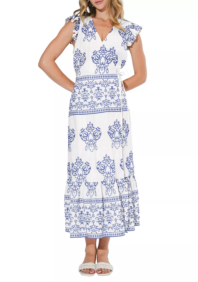 Women's Carmella Embroidered Wrap Midi Dress | Belk